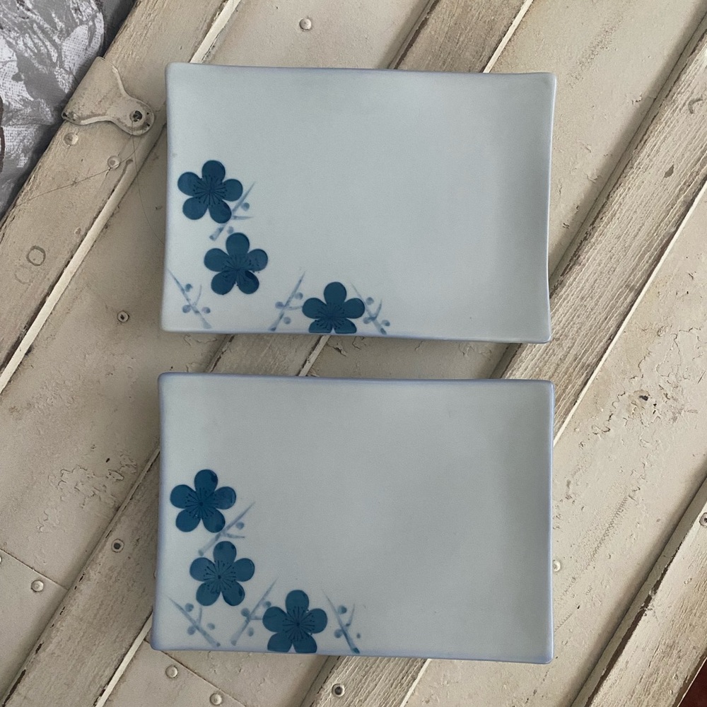 A pair of beautiful sushi blue & white porcelain plates